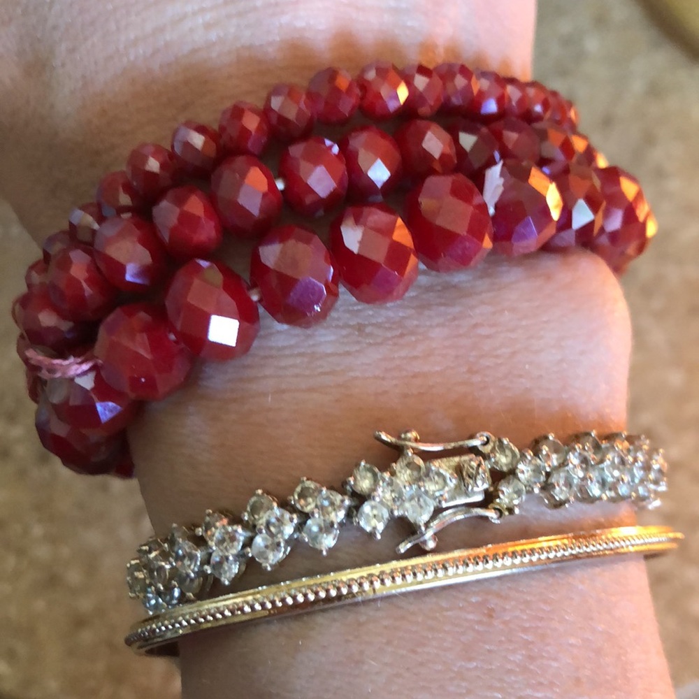 Ruby Red Three Strand Stretch Bracelet - image 4